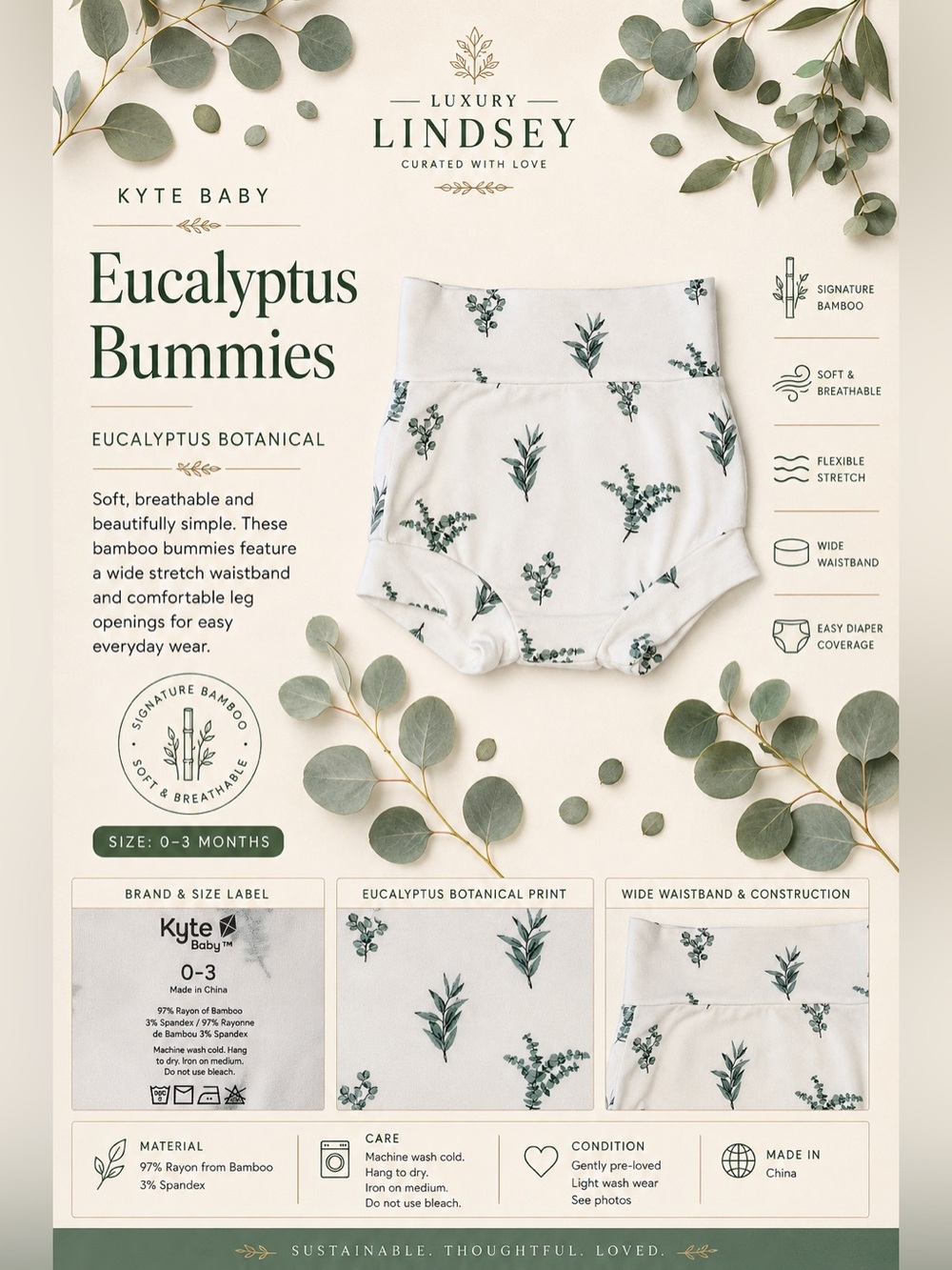 Kyte BABY Eucalyptus Bummies 0-3M 🌿 Bamboo Botanical Diaper Cover